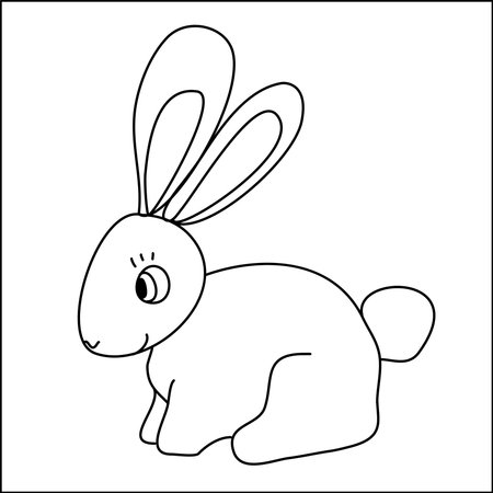 Cute rabbit drawn with a black line with a doodle style. Isolated element on a white background. An illustration for children.のイラスト素材