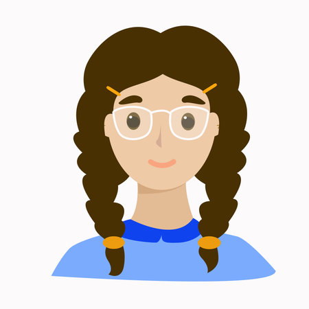 A girl with pigtails and glasses portrait. isolated element on a white background.のイラスト素材