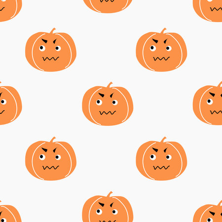 Seamless pumpkin pattern with a Halloween-themed face.のイラスト素材