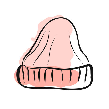 A pink winter hat in the style of a doodle.のイラスト素材