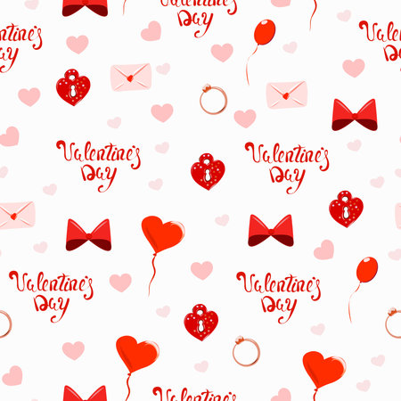 Seamless pattern on the theme for Valentine's Day and love. A pattern with an inscription and holiday elements.のイラスト素材