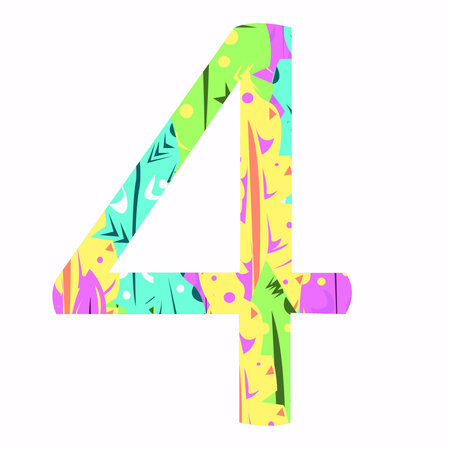 Stylized figure four with an abstract pattern in bright colors.