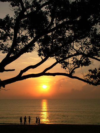 Sunset at Desaru, a beach in Johore Bahru Malaysiaの写真素材