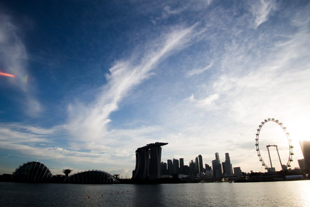 Singapore Skyline with Singapore Flyer and MBSのeditorial素材