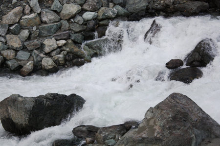 Swiss Landscape with River in Alps with rocks