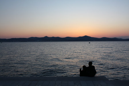 Sunset on the seacoast in Zadarの写真素材