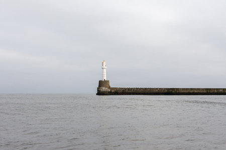 ABERDEEN BAY SCOTLAND - 2015 MAY 03. Offshore vessel Pacific Dolphin at anchorage outside Aberdeen Bay in bad weatherのeditorial素材