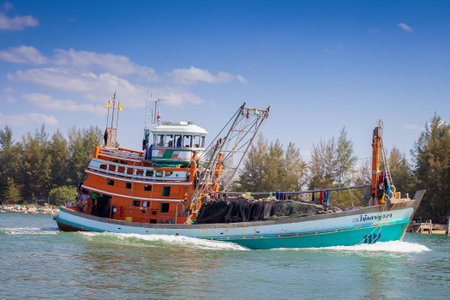 BANG MUANG, THAILAND - 2015 February. Local fishing vessel heading out for work.