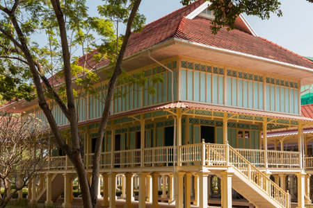 HUA HIN, THAILAND - 2015 February. Maruekhathaiyawan Palace palace for the Thai King is a teak wood near Hua Hin beach.のeditorial素材
