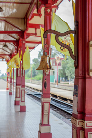 HUA HIN, THAILAND - 2015 February. The bell at the beautiful Hua Hin Trainstation.のeditorial素材