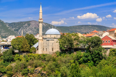 MOSTAR, BOSNIA HERZEGOVINA - 2017 AUGUST 16. Koski Mehmed Pasha Mosque dating to the 17th century.のeditorial素材