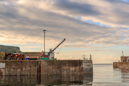 GARDENSTOWN, SCOTLAND - 2016 OCTOBER 22. Gardenstown Harbour entrance.のeditorial素材