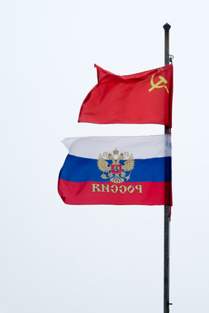 MURMANSK, RUSSIA - 2017 JUNE 28. USSR Russia flag and Russian flag with Eagleのeditorial素材