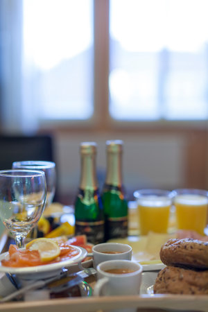 PRAGUE, CZECH REPUBLICK - 2015 October. Luxury breakfast hotel in Praha.のeditorial素材