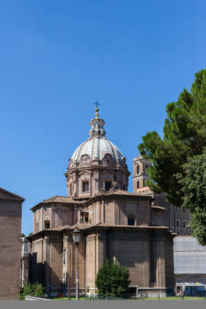 ROME, ITALY - 2014 AUGUST 18. Santi Luca e Martina, a catholic church at the Romanのeditorial素材