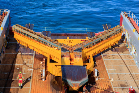 Plough for clearing rocks and boulders along the proposed subsea cable route for the Caithness-Moray projectのeditorial素材