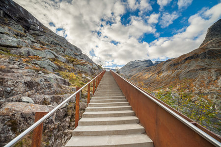 TROLLSTIGEN, NORWAY - 2015 October. Trollstigen viewpoint stairway entrance.