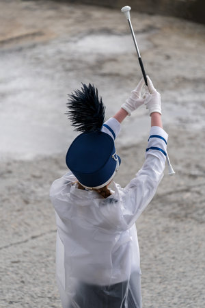 ULSTEINVIK, NORWAY - 2020 MAY 17. A girl in the parade celebrating the national day celebration in...