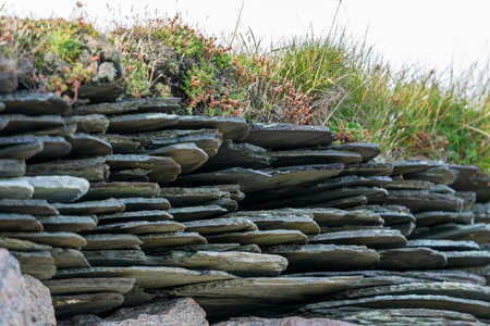 Old stone roof tiles uses as protect for the weather at Lindesnes Lighthouse.の写真素材