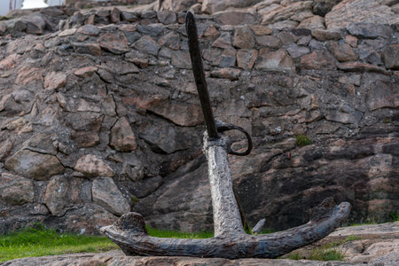 LINDESNES, NORWAY- SEPTEMBER 08.Old black iron anchor at Lindesnes Lighthouse.のeditorial素材