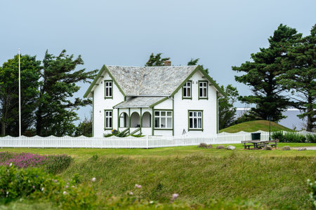 NAERBOE, NORWAY - 2020 JULY 06. The beautiful white Jonashouse in Rogalandのeditorial素材
