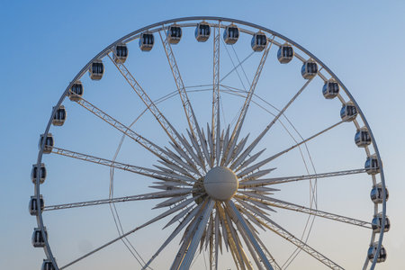 GDANSK, POLAND - 2020 JANUARY 17. Gdansk ferris wheel with blue sky behind on Olowianka Island.のeditorial素材
