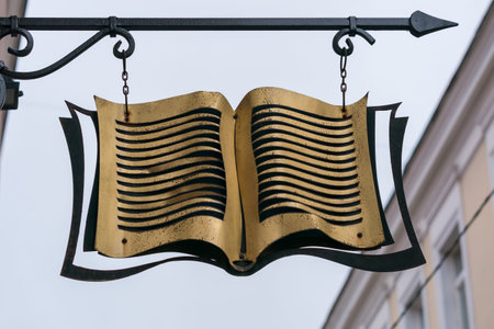 VILNIUS, LITHUANIA - 2020 MARCH 07. Book sign in the street in the old town.の写真素材