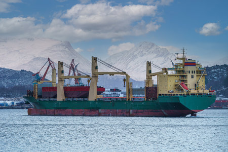 ULSTEINVIK, NORWAY - 2020 JANUARY 4. Cargo ship All Kobe delivery cargo to Kleven Yard.のeditorial素材