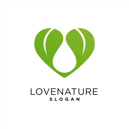 Green  icon with heart shape and two leaves. Can be used for eco, vegan, herbal healthcare or natureのイラスト素材