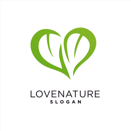 Green logo icon with heart shape and two leaves. Can be used for eco, vegan, herbal healthcare or natureのイラスト素材