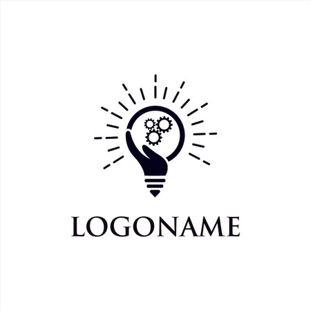 Light bulb and hand logo template. Creative idea design. Smart writer logotypeのイラスト素材