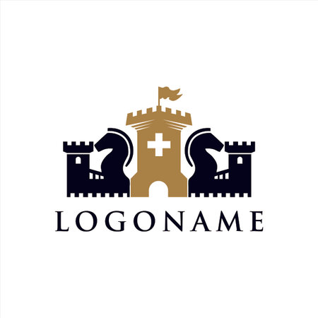 Black and gold simple  logo with castleのイラスト素材