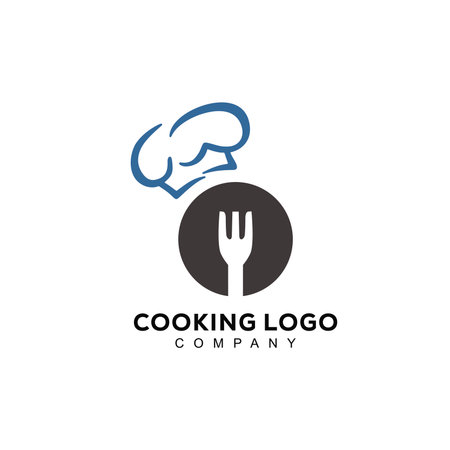 logo of chef hat icon with plates and forksのイラスト素材