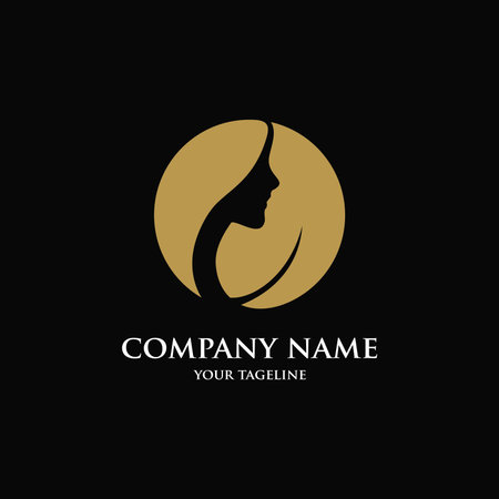 illustration of a natural female face symbol of leaves goldのイラスト素材