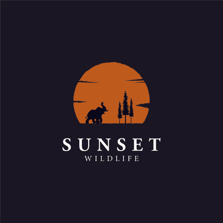 wildlife elephant Silhouette Sunset logo templateのイラスト素材