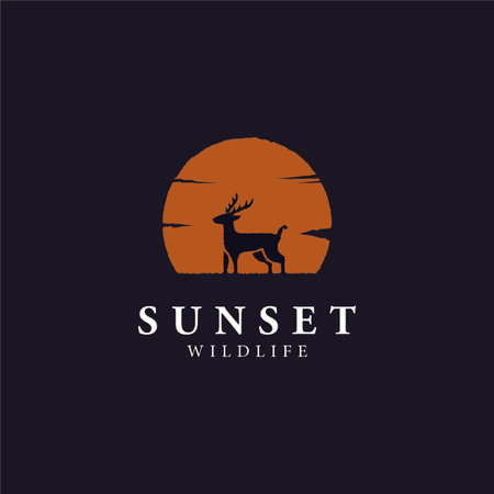Deer Silhouette Sunset logo templateのイラスト素材