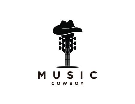guitar and hat cowboy logo symbol inspirationのイラスト素材