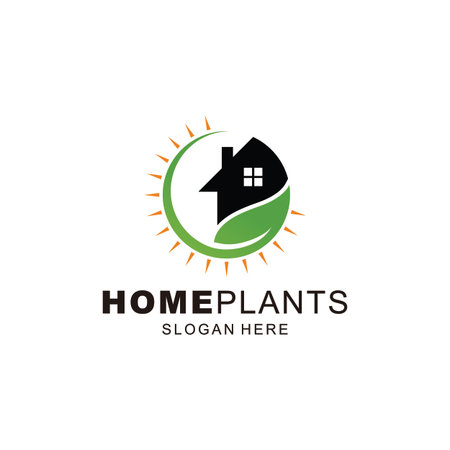 Simple Green Leaves and home Logo Template wih light sunのイラスト素材