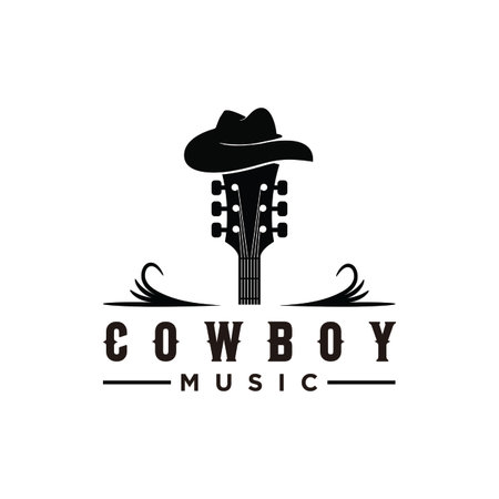 Guitar and hat inspiration symbol Cowboy logoのイラスト素材