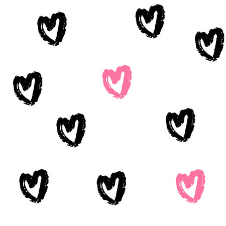 Heart brush calligraphy pattern. Cute, romantic, with love. The "Hearts" pattern is black and pink.のイラスト素材