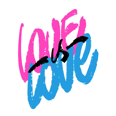 Love is love poster design with rough brush strokes. Textured calligraphy / letteringのイラスト素材
