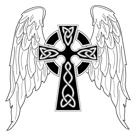 Black cross with wings on white backgroundのイラスト素材