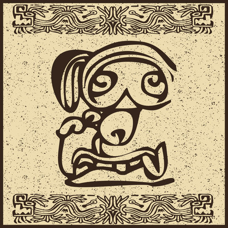 Aztec Indian face on old brown background のイラスト素材