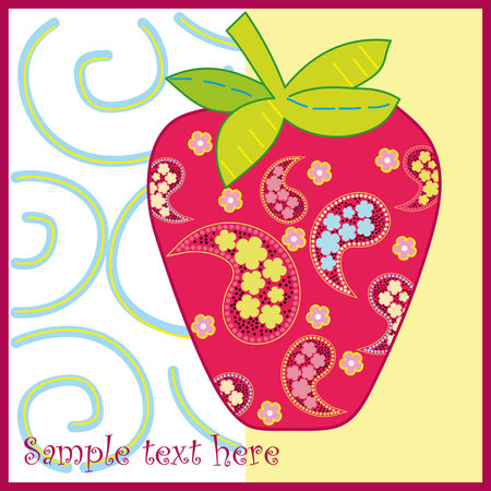 Vector strawberry frame . Red berry and pink flowers のイラスト素材