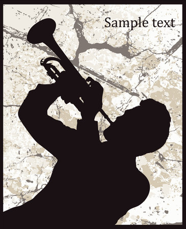 Silhouette of man with trumpet on grunge backgroundのイラスト素材