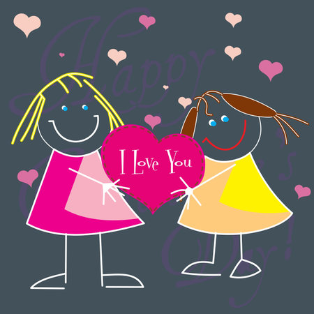 Valentine Greeting Card With Cute Little Babiesのイラスト素材