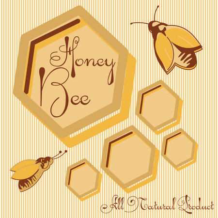 Vector honey background and bee on honeycomb label for your designのイラスト素材