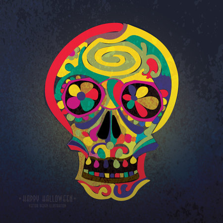 Halloween Greetings Poster Design. Hand Drawn Skullのイラスト素材