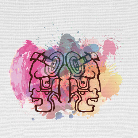 National American element with watercolor background.のイラスト素材