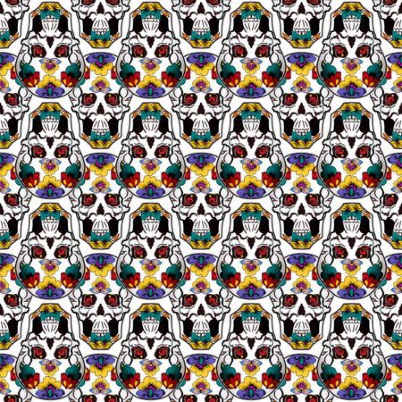 Skull with Flowers Seamless Backgroundのイラスト素材